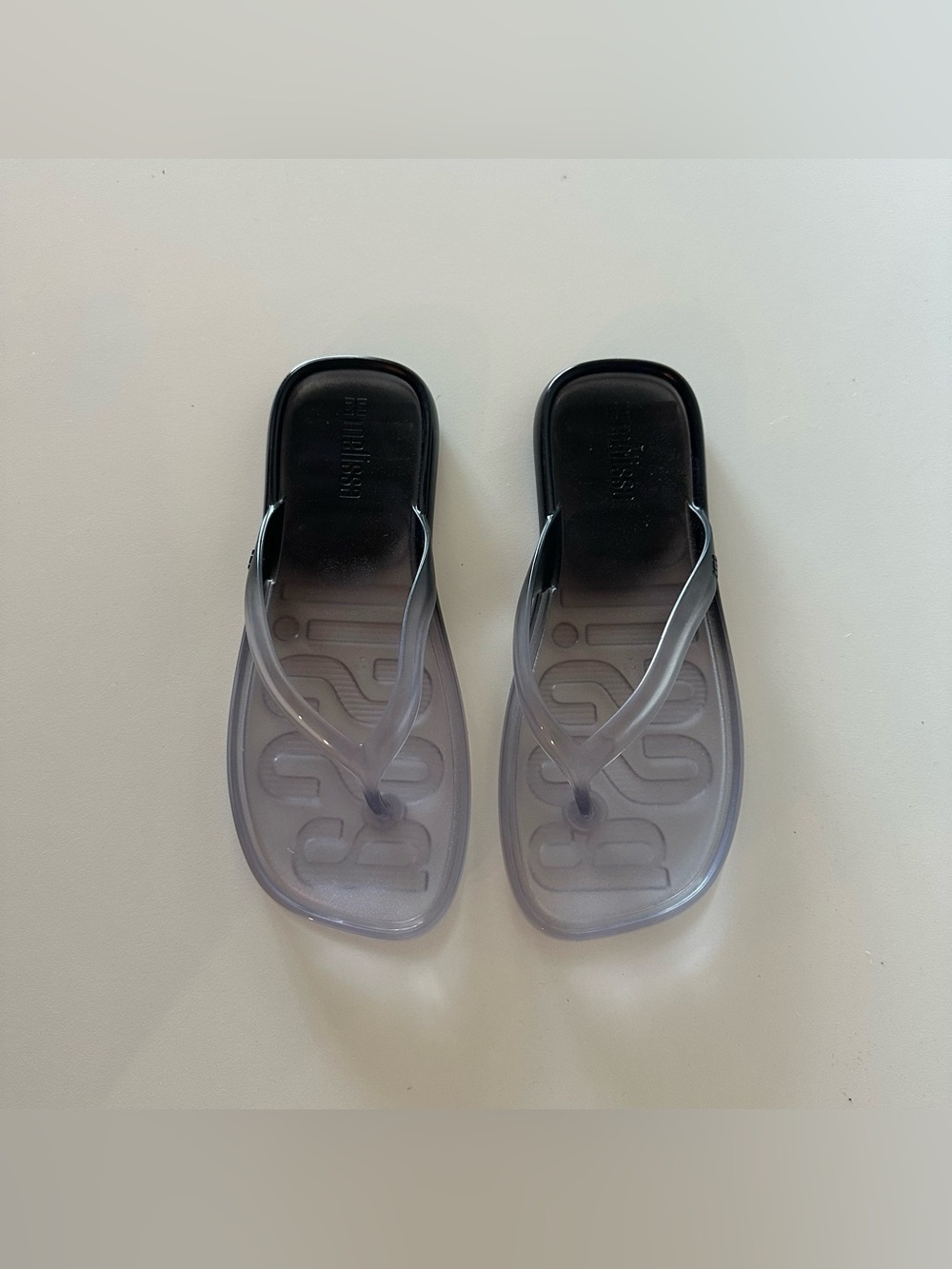 NEW Melissa Beachwear Flip Flops Thongs Sandals 9 Black Grey Transparent Clear